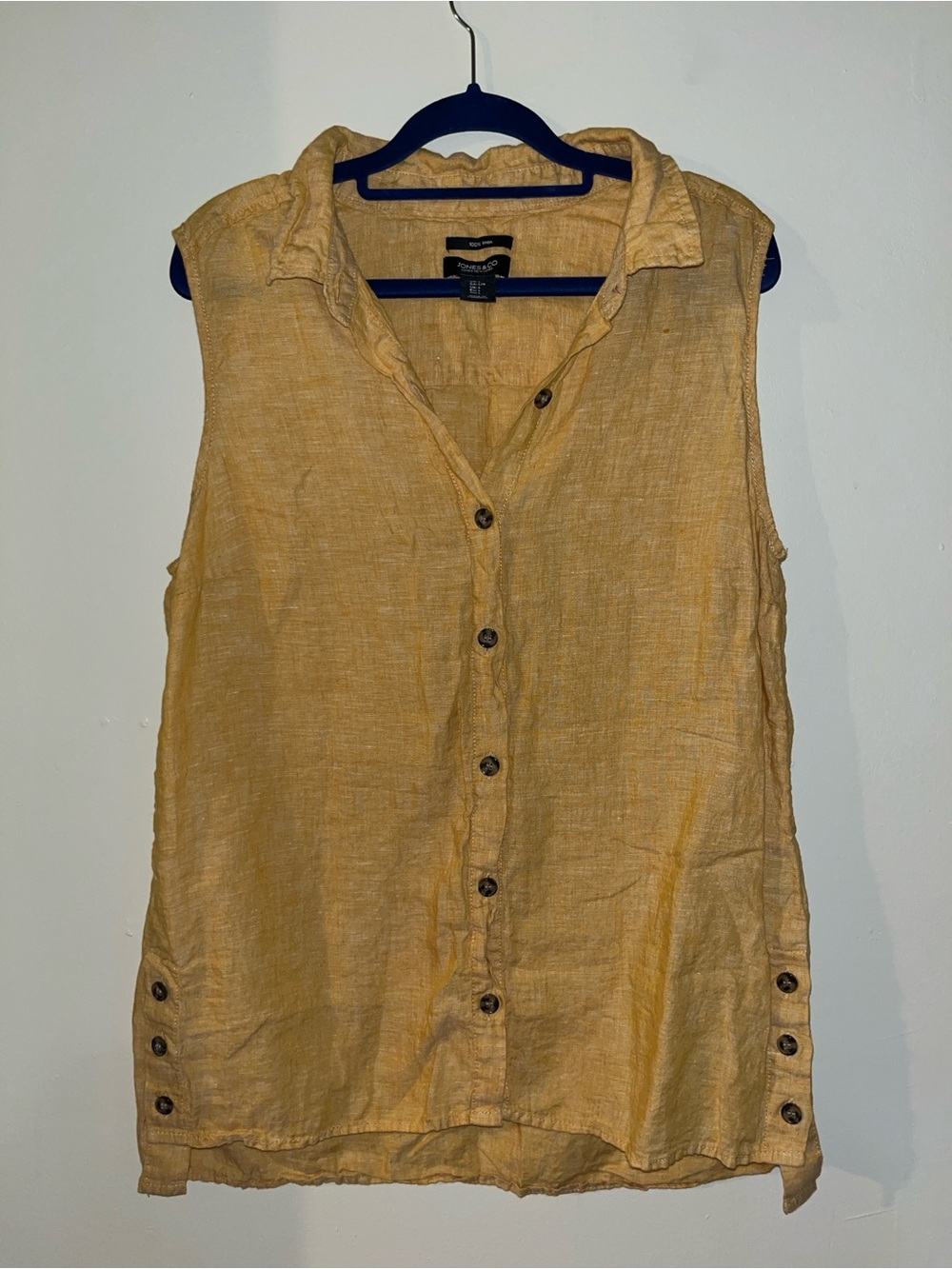 JONES & CO Lightweight Linen Button-Front Top in Golden Yellow